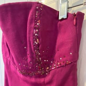 Women’s strapless formal empire gown in dark pink, magenta, barbie pink.